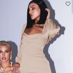 LILLIE LONG SLEEVE MINI DRESS BEIGE Princess Polly